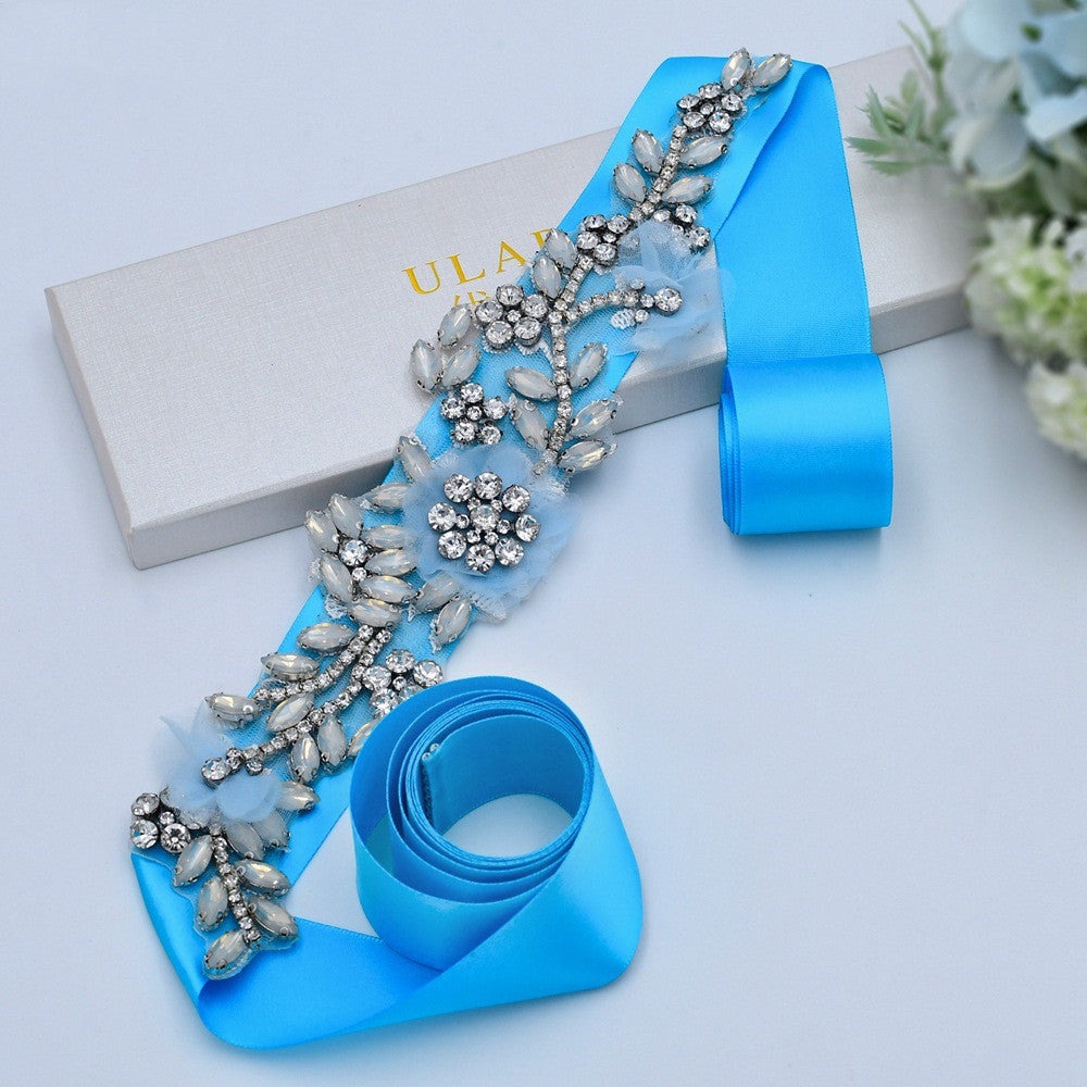 Rhinestone Decoration Handmade Rubber-backed Rhinestone Green Decorative Belt