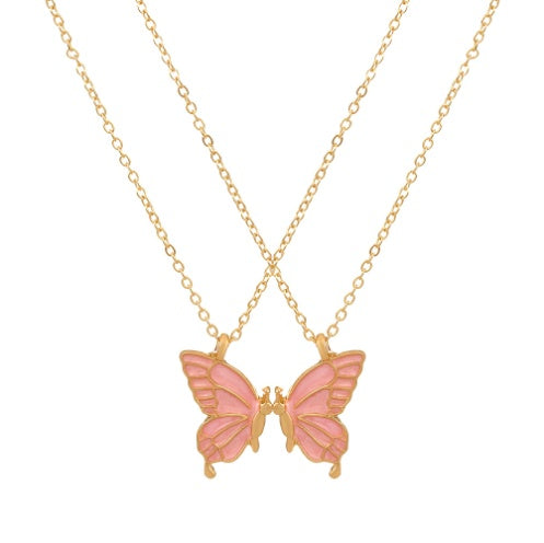 2pcs Oil Drip Butterfly Necklace Ins Creative Clavicle Chain Pendant