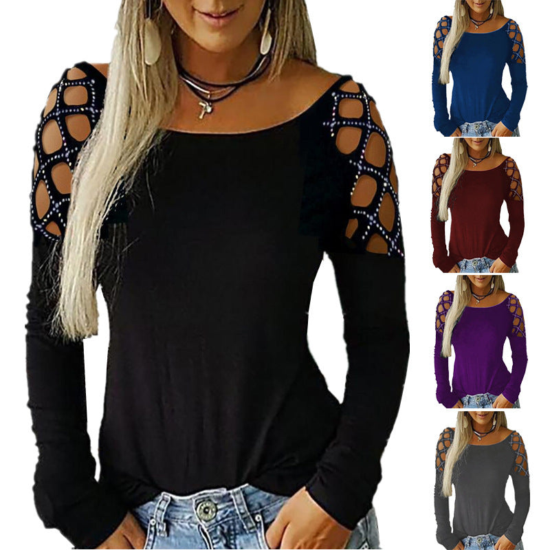 Round Neck Hot Rhinestone Hollow