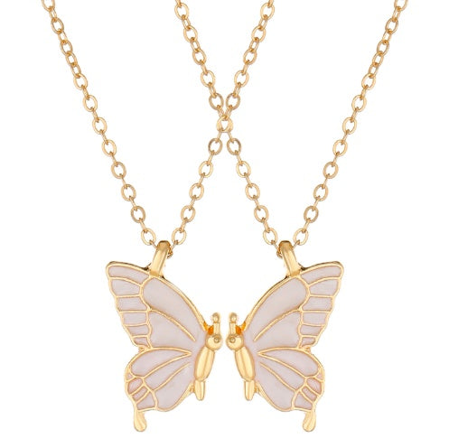 2pcs Oil Drip Butterfly Necklace Ins Creative Clavicle Chain Pendant