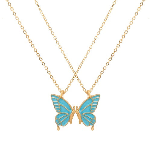 2pcs Oil Drip Butterfly Necklace Ins Creative Clavicle Chain Pendant