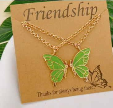 2pcs Oil Drip Butterfly Necklace Ins Creative Clavicle Chain Pendant