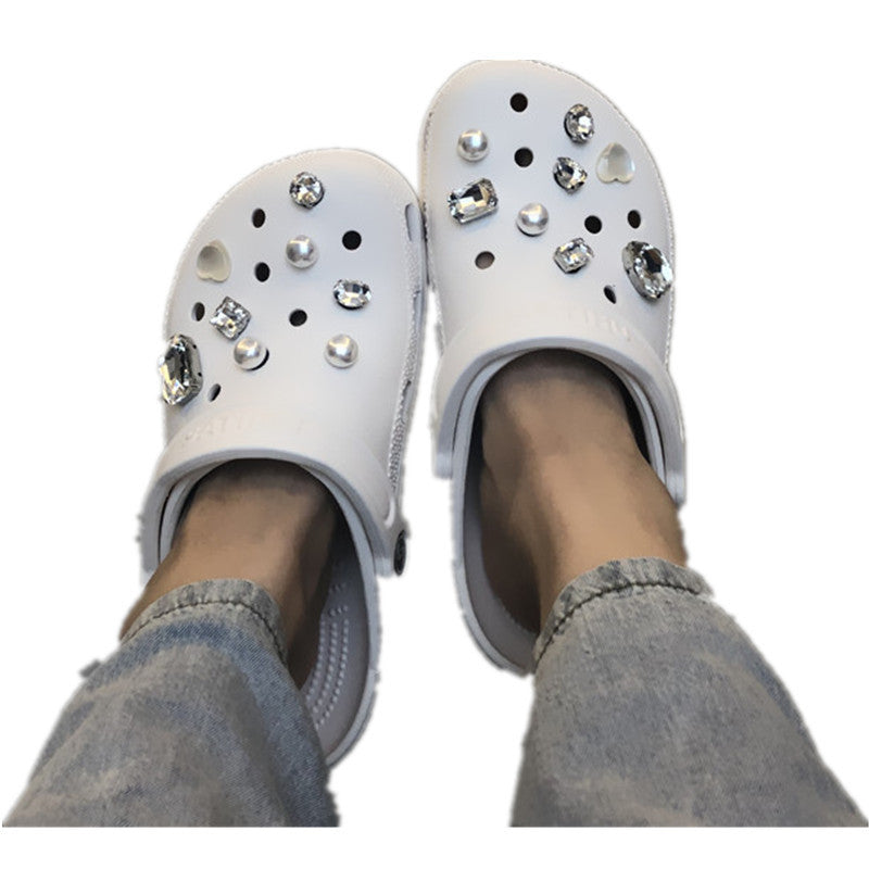 Hole Shoes Decorated With Rhinestone Buckle White Old Shoes Rhinestone Shoes Flower
