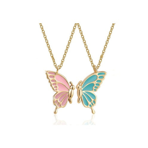 2pcs Oil Drip Butterfly Necklace Ins Creative Clavicle Chain Pendant