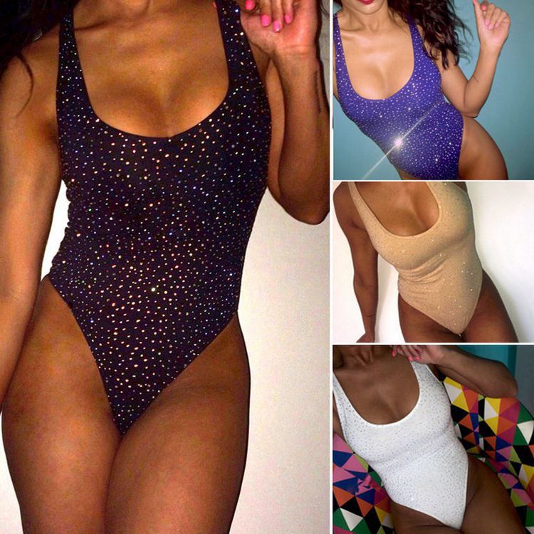 Rhinestone one-piece swimsuit
