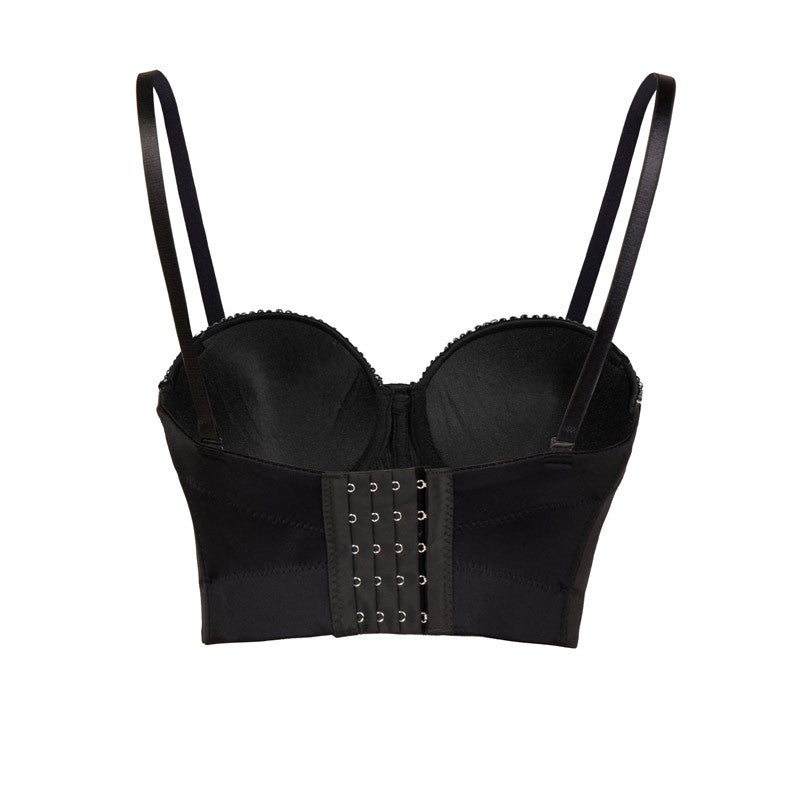 Strap Adjustable Beaded Crop Rhinestone Bra